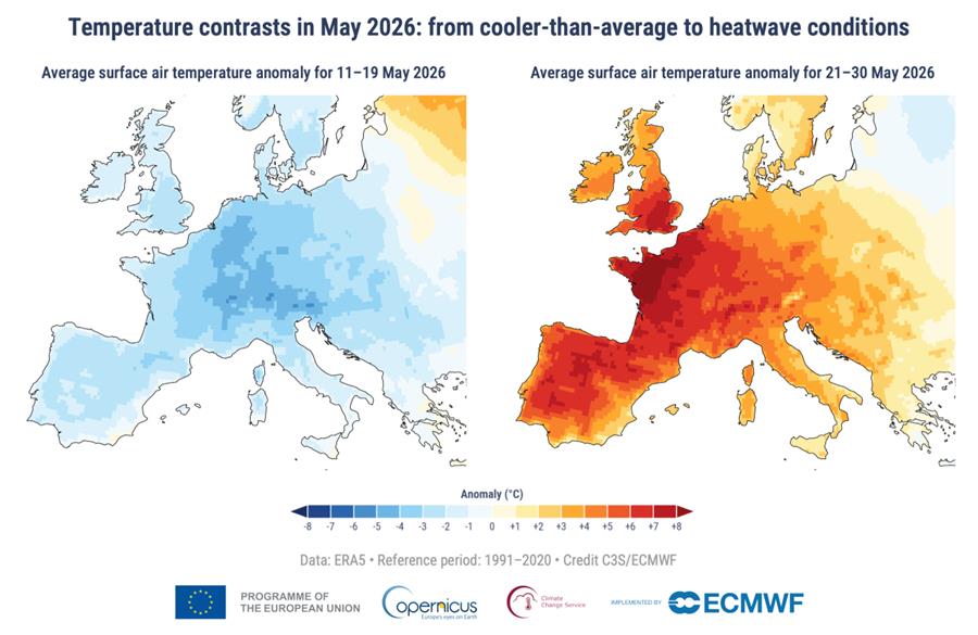 temperaturen Europa mei 2026
